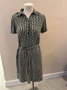 Max Studio Green & White Short Sleeve Shirt Dress
